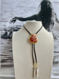 Rust Clam Shell Bolo with Brown Cord & Pearl Tips