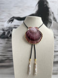 Purple Clam Shell Bolo with Black Cord & Pearl Tips