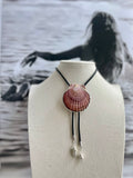 Purple Clam Shell Bolo with Black Cord & Silver Tips