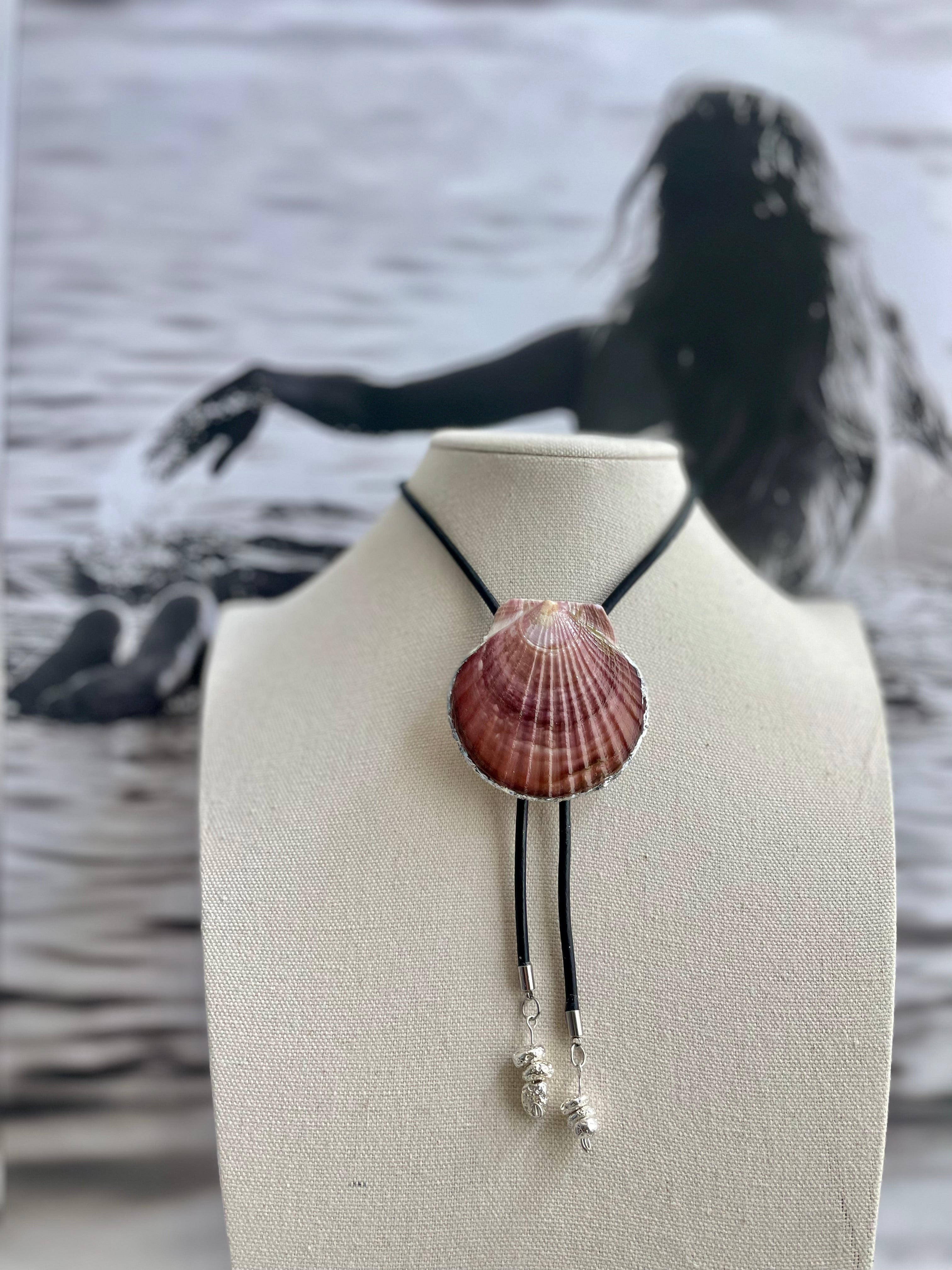 Purple Clam Shell Bolo with Black Cord & Silver Tips
