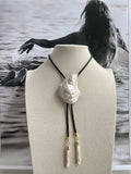Pearl Oyster Shell Bolo with Black Cord & Pearl Tips