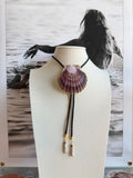 Purple Clam Shell Bolo with Brown Cord & Purple Pearl Tips