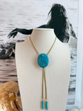 Aqua Stone Bolo Tie with Gold Chain